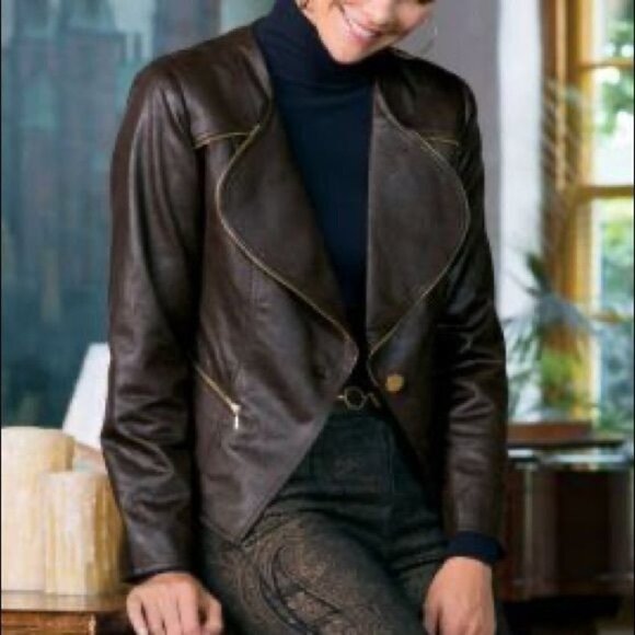 Soft Surroundings Tribeca Vegan Leather Brown Jacket S - Picture 3 of 9